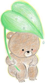 葉っぱを持ってかがんでいるクマのイラスト