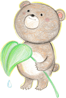 葉っぱを下ろして上を見上げているクマのイラスト