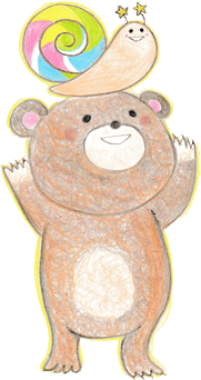 万歳しているクマの上に乗ったカタツムリのイラスト
